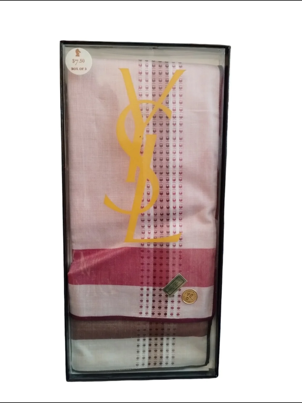 Vintage Yves Saint Laurent Men's Handkerchief Boxed Set Lot of 2 Cotton 17½ x 17